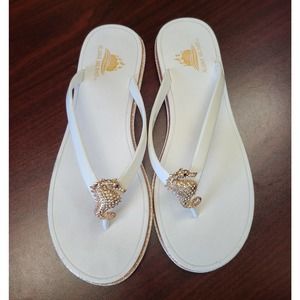 Aloha Island Thong Flip Flops Seahorse Charm White Rose Gold